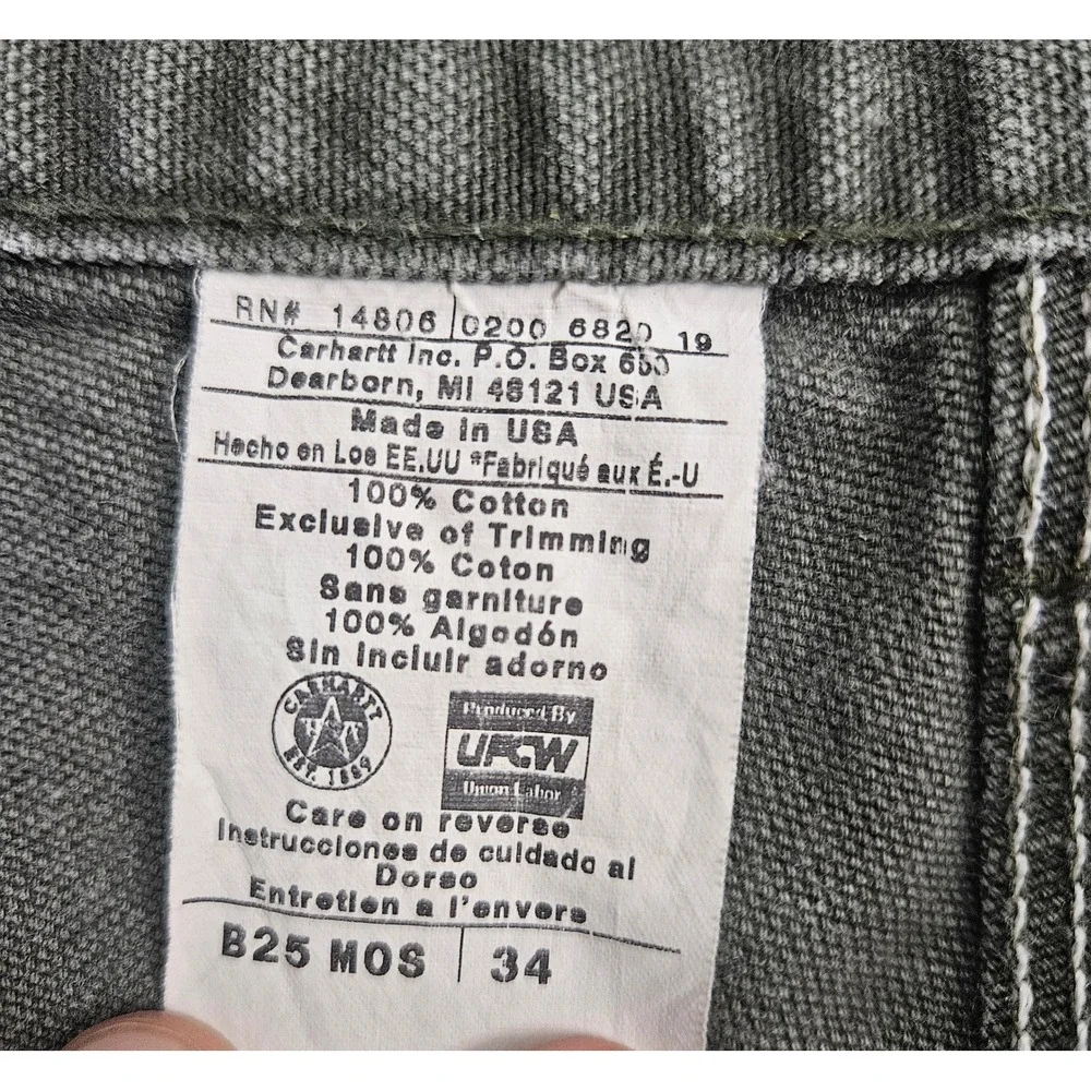 Carhartt B25 MOS Green Duck Carpenter Work Shorts Mens 34 Made in USA Vintage